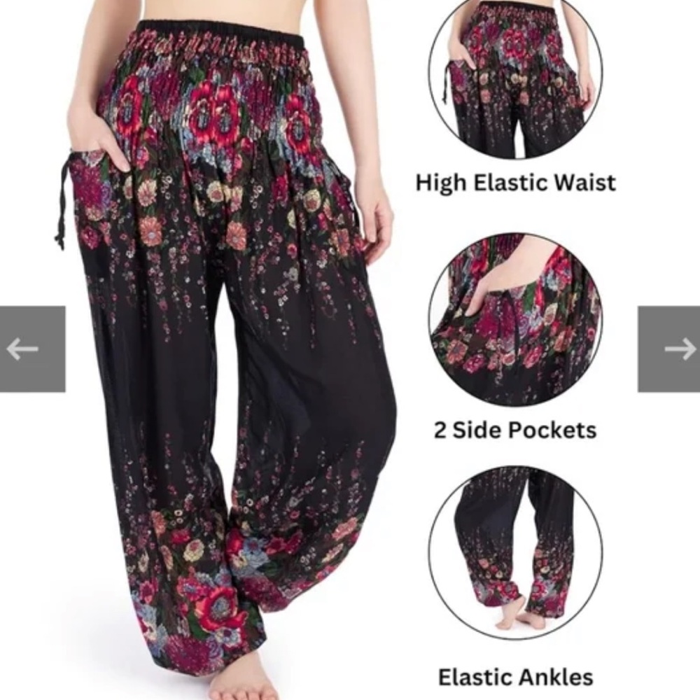 Bangkok Pants Black Floral Boho Harem
Pants Festival Yoga Hippie Chic Small